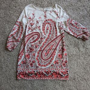 Old Navy Coral and Cream Paisley Long Sleeve Dress